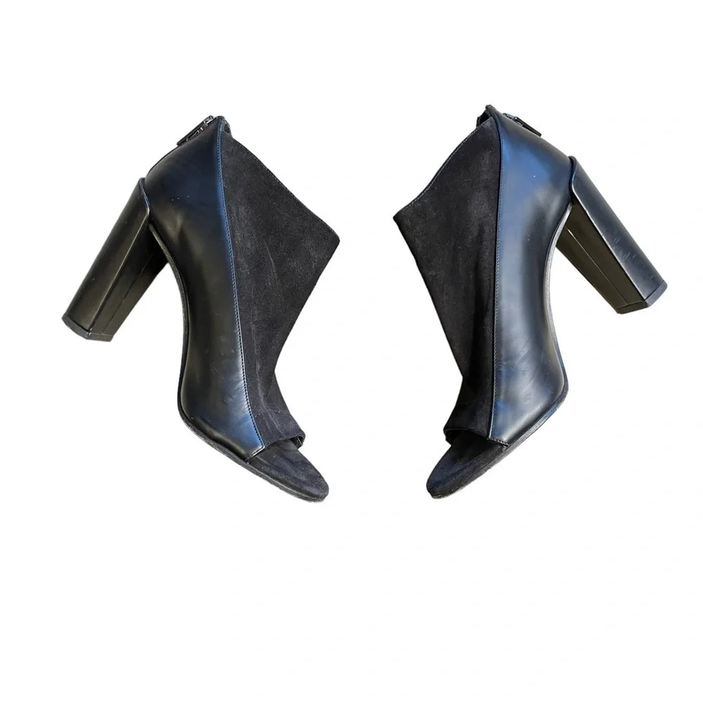Vince Bayard Two-Tone Leather Open-Toe Booties, Black Size US 6.5 EUR 37